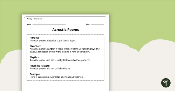 Writing An Acrostic Poem Worksheet Teaching Resource Teach Starter