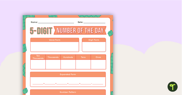 5-Digit Number of the Day Worksheet