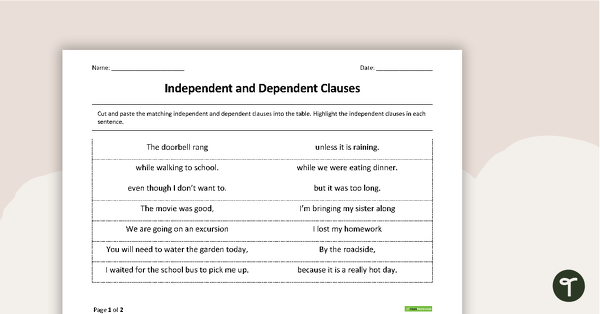 dependent-and-independent-clauses-worksheet