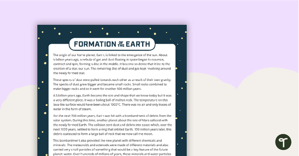 Formation of Earth - Reading Comprehension Worksheet Teaching Regarding Incredible Human Machine Worksheet