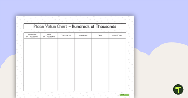 Place Value Chart - Hundreds of Thousands Teaching Resource ...