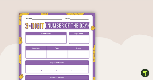 3-Digit Number of the Day Worksheet
