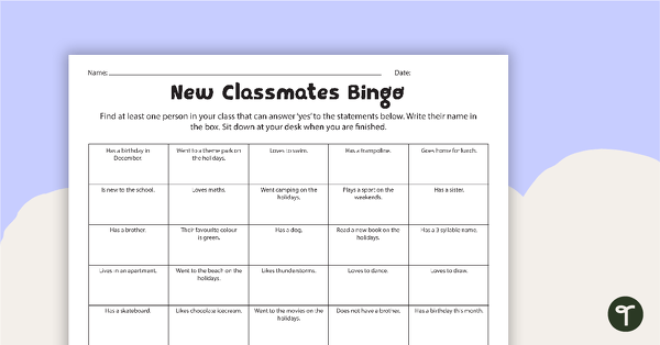 New Classmates Bingo Teaching Resource Teach Starter