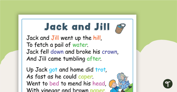 Jack and Jill Nursery Rhyme Poster and CutOut Pages Teaching