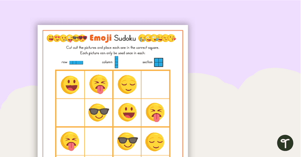 3 X Picture Sudoku Puzzles Emojis Teaching Resource Teach Starter